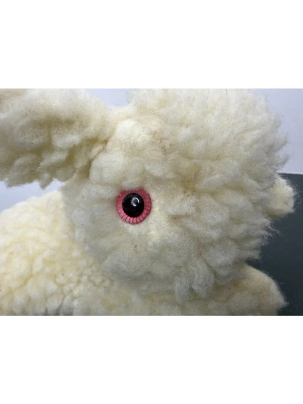 Vintage Laying Sheep Lamb Plush Pink Eyes Sherpa Fur 8 Inch